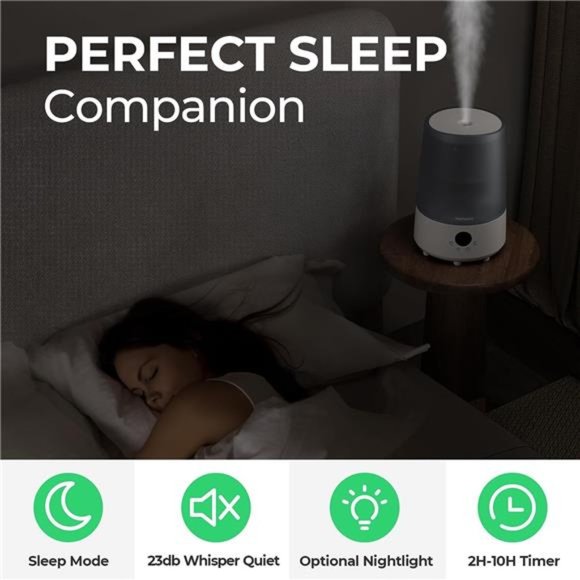 Small Humidifiers for Baby Bedroom Home, Cool Mist Top-Fill 3L 32H, Quiet 23dB - Picture 2 of 7